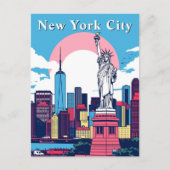 Pop Art New York Retro Comic Statue Briefkaart (Voorkant)