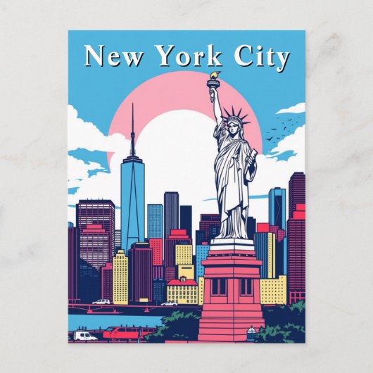 Pop Art New York Retro Comic Statue Briefkaart (Voorkant)