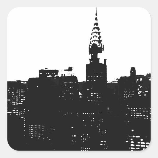 Pop Art New York Silhouette Vierkante Sticker (Voorkant)