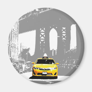 Pop Art Ny Yellow Taxi Nyc Brooklyn Bridge Magneet