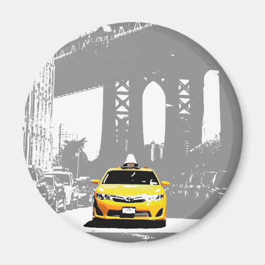 Pop Art Ny Yellow Taxi Nyc Brooklyn Bridge Magneet (Voorkant)