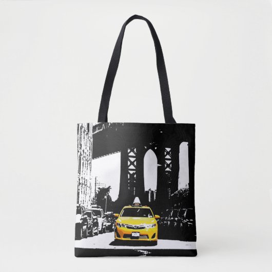 Pop Art NYC New York Yellow Taxi Brooklyn Bridge Tote Bag (Voorkant)