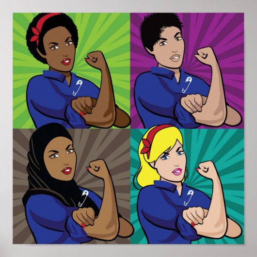 Pop art of multicultural Rosie the Riveters wearin Poster (Voorkant)