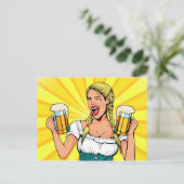 Pop Art Oktoberfest Woman met bier Briefkaart (Staand voorkant)