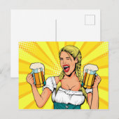 Pop Art Oktoberfest Woman met bier Briefkaart (Voorkant / Achterkant)