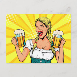 Pop Art Oktoberfest Woman met bier Briefkaart