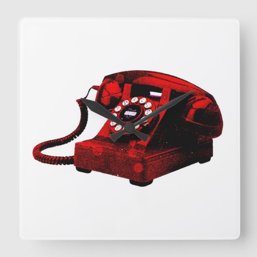 Pop Art Old Desk Telephone Box Square Walllock Vierkante Klok (Voorkant)