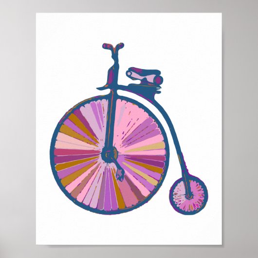 Pop Art Old Fashioned Unicycle Pattern in roze Poster (Voorkant)