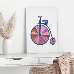 Pop Art Old Fashioned Unicycle Pattern in roze Poster<br><div class="desc">Een schattig schilderij van een oude mode () eenwieler in een  koel kleurenpalet.</div>