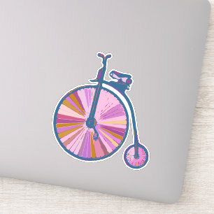 Pop Art Old Fashioned Unicycle Pattern in roze Sticker