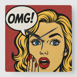 Pop art OMG Wall Clock Vierkante Klok