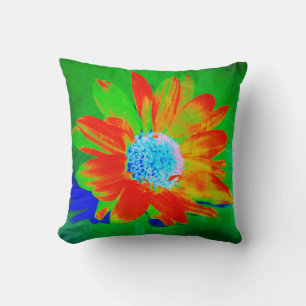 Pop Art Oranje Daisy over Groen Kussen