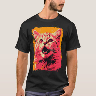 Pop Art Oranje Gember Roze Kat T-shirt