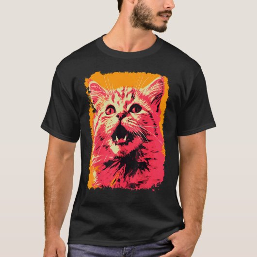 Pop Art Oranje Gember Roze Kat T-shirt (Voorkant)