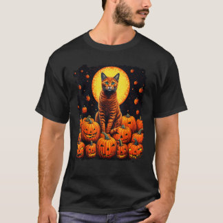 Pop Art Oranje Ginger Cat Jack o Lantern Halloween T-shirt