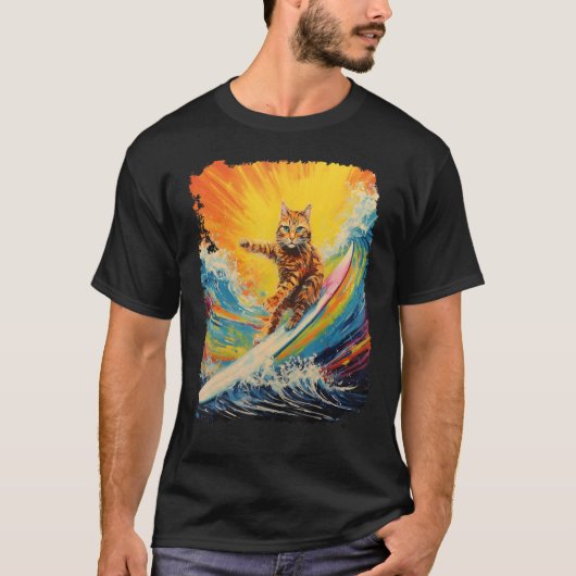 Pop Art Oranje Ginger Cat Paddle Board Surfen T-shirt (Voorkant)