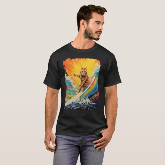 Pop Art Oranje Ginger Cat Paddle Board Surfen T-shirt (Voorkant volledig)