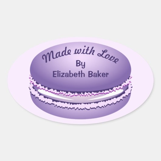 Pop Art Paars Macaron Cookie - Gepersonaliseerd Ovale Sticker (Voorkant)