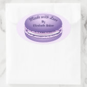 Pop Art Paars Macaron Cookie - Gepersonaliseerd Ovale Sticker (Tas)