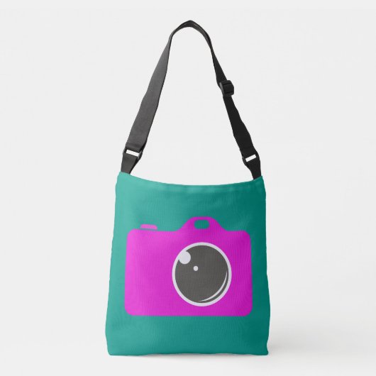 Pop Art Paarse camera Groen Crossbody Tas (Voorkant)