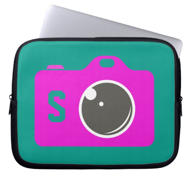 Pop Art Paarse camera Groen monogram Laptop Sleeve (Voorkant)