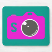Pop Art Paarse camera Groen monogram Muismat (Voorkant)
