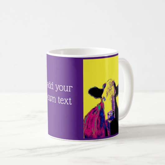 pop Art paarse en gele koe Voeg uw eigen offerte t Koffiemok (Voorkant rechts)