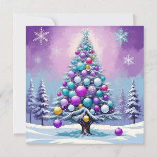 Pop Art Paarse Haze Kerst met Sneeuw Feestdagenkaart