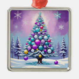 Pop Art Paarse Haze Kerst met Sneeuw Metalen Ornament