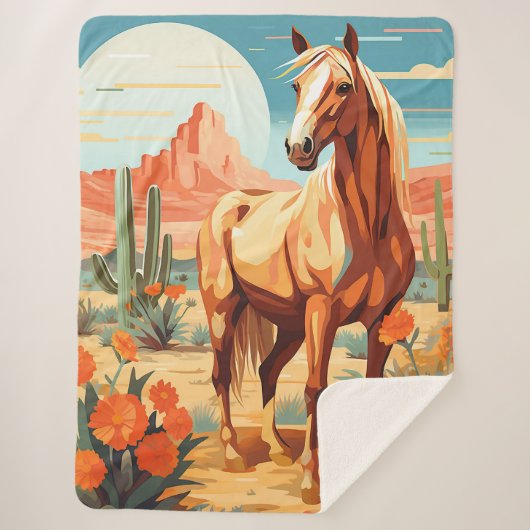 Pop Art Palomino Desert Horse Sherpa Deken (Voorkant)