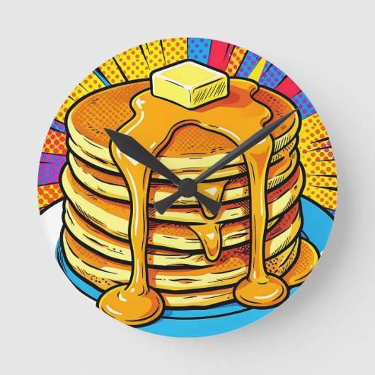 Pop Art Pannenkoeken Stapel Stroop Ronde Klok (Voorkant)