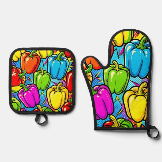 Pop Art Paprika Patroon Ovenwant & Pannenlap Set (Voorkant)