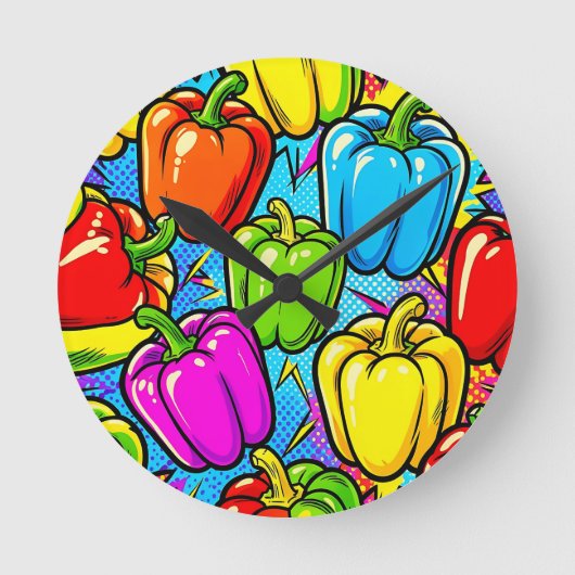Pop Art Paprika Patroon Ronde Klok (Voorkant)
