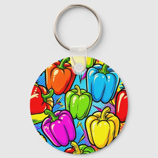 Pop Art Paprika Patroon Sleutelhanger (Voorkant)