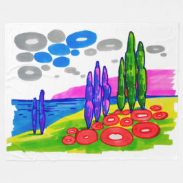Pop Art Paradijs – Krachtig Grafisch Landschap Fleece Deken