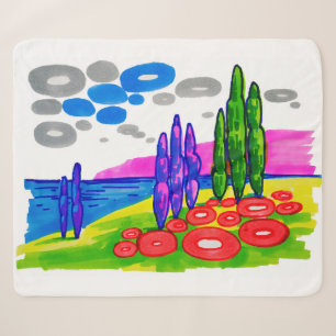 Pop Art Paradijs – Krachtig Grafisch Landschap Sherpa Deken