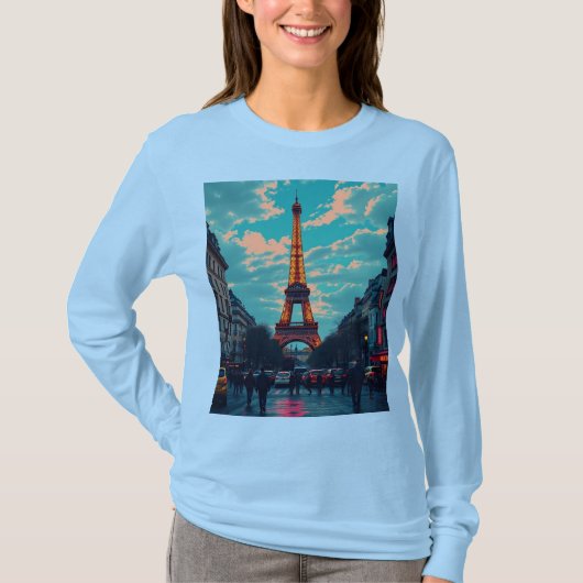 Pop Art Paris – levendig Retro stadsbeeld T-shirt (Voorkant)