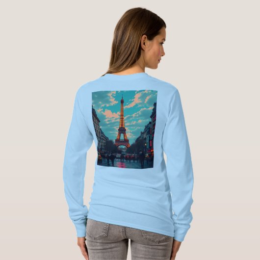 Pop Art Paris – levendig Retro stadsbeeld T-shirt (Achterkant volledig)