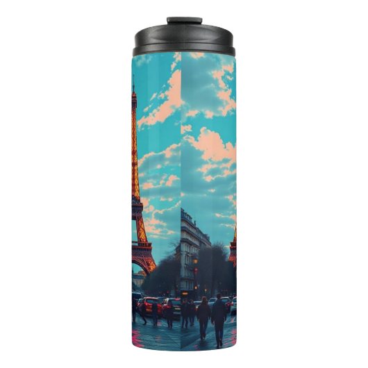 Pop Art Paris – levendig Retro stadsbeeld Thermosbeker (Voorkant)