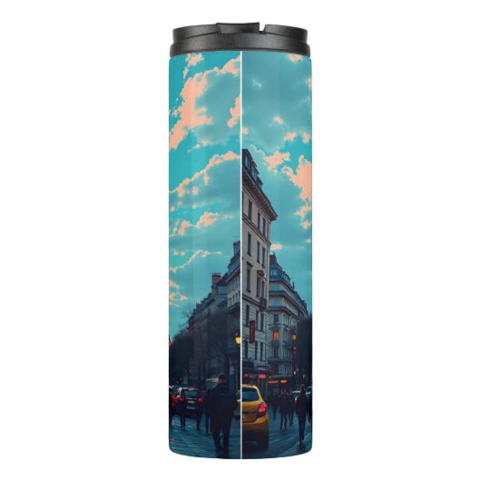Pop Art Paris – levendig Retro stadsbeeld Thermosbeker (Achterkant)