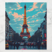 Pop Art Paris – levendig Retro stadsbeeld Wijn Etiket (Enkel label)