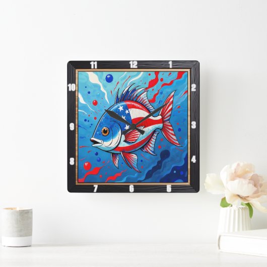 Pop Art Patriotic Fish Vierkante Klok (Huis)