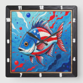Pop Art Patriotic Fish Vierkante Klok (Voorkant)
