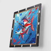 Pop Art Patriotic Fish Vierkante Klok (Hoek)