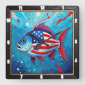 Pop Art Patriotic Fish Vierkante Klok (Voorkant)