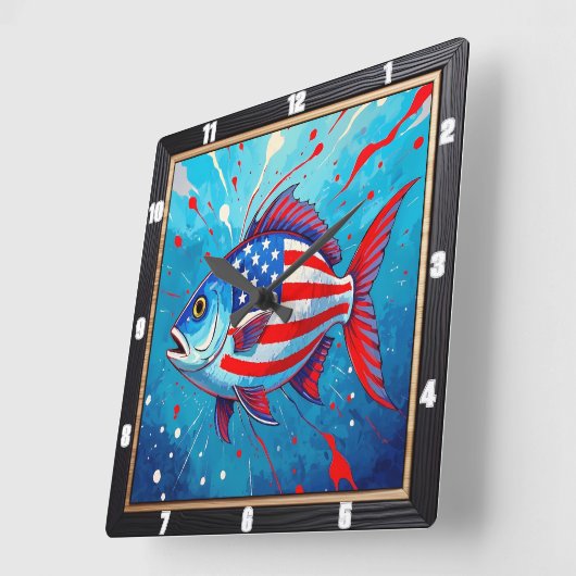 Pop Art Patriotic Fish Vierkante Klok (Hoek)