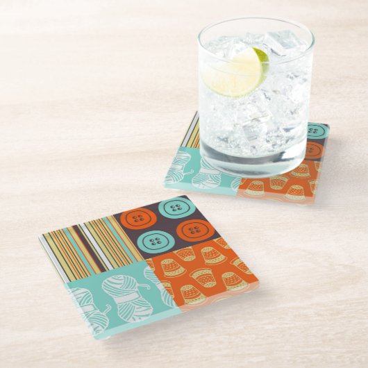 Pop-art patroon - naaien glazen onderzetter (Schuin)