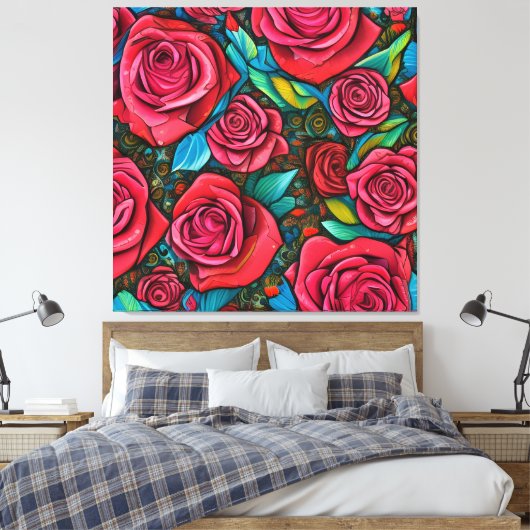  Pop Art Pattern Rozen Kunstontwerp Canvas Afdruk (Insitu (Slaapkamer))