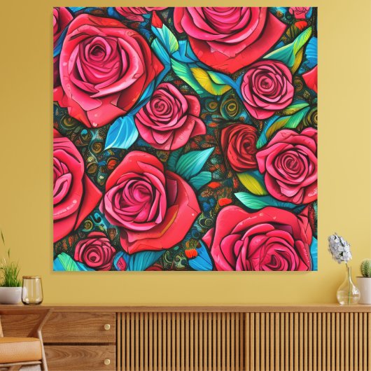  Pop Art Pattern Rozen Kunstontwerp Canvas Afdruk (Insitu (Woonkamer))
