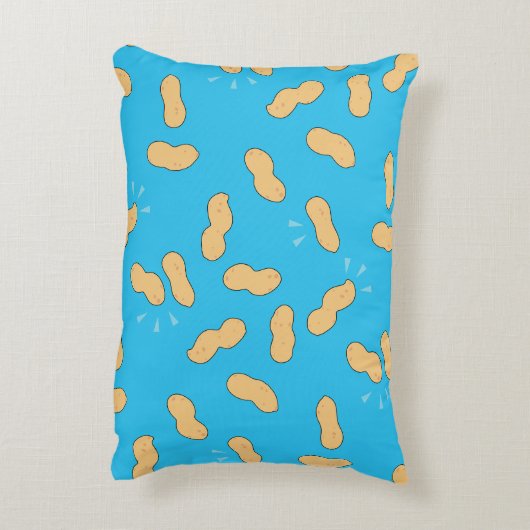 Pop Art Peanut Cartoon Blauw Accent Kussen (Achterkant (Verticaal))
